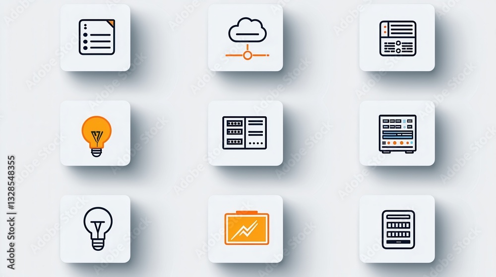 Poster a collection of data center related outline icons representing different aspects of information tech
