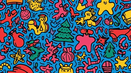 Naklejka premium Colorful Festive Background with Fun Holiday Elements and Characters