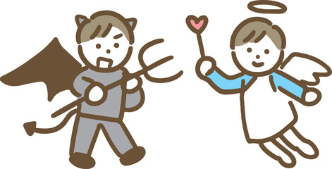 天使と悪魔の2人の若い男性(全身)	