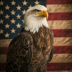 Obraz premium Majestic American Bald Eagle with American Flag