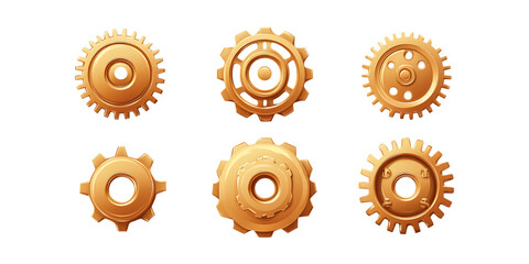 Pack Gear Icon Set in Different Poses Against Transparent Background for Technology, Engineering, or Mechanical Designs