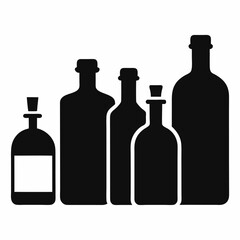 Vector set of flat essence oil black bottle on white background.