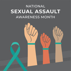National Sexual Awareness  Month Creative Vector Design Banner for April with Teal Ribbon Minimal 