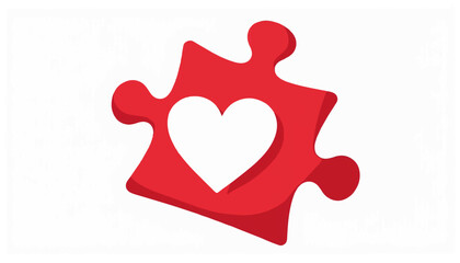 Red puzzle piece with heart symbol on white background