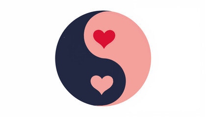 Yin Yang symbol with hearts symbolizing love and balance