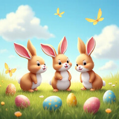 Obraz premium easter bunny and easter eggs