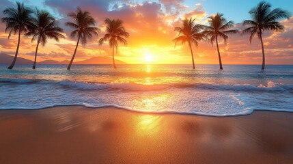 Sunset at tropical beach coastal paradise scenic photography serene environment panoramic view nature's beauty