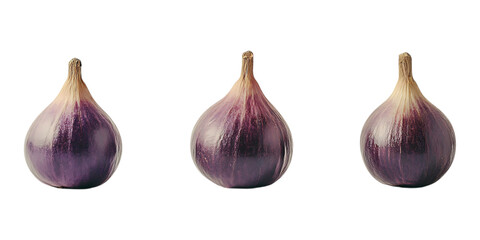 Pack Figs Set of Three in Different Poses Against Transparent Background for Healthy Diet, Exotic Fruits, or Vegan Nutrition