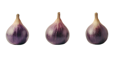 Pack Figs Set of Three in Different Poses Against Transparent Background for Healthy Diet, Exotic Fruits, or Vegan Nutrition