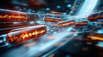 Dynamic pharmaceutical innovation laboratory digital visualization high-tech environment abstract perspective biotechnology trends