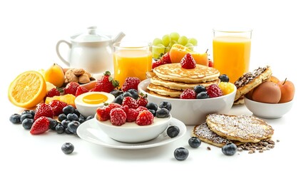An elegant breakfast setup with pancakes