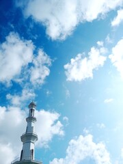 Obraz premium The Holy Tower Splits the Clouds, the Majesty of the Mosque Under the Sky