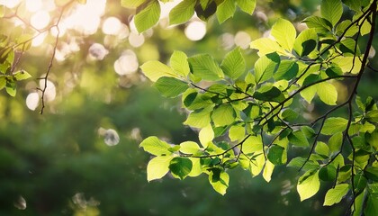 arbor day closeup image of deciduous green tree branches in sunlight