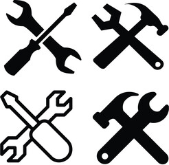 Wrench, screwdriver and hammer icons set on white background. Vector illustration.