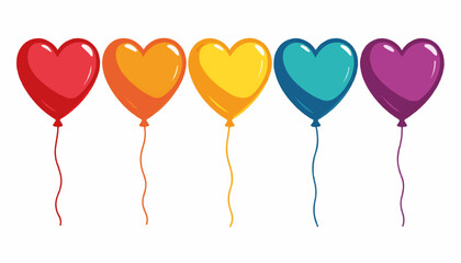 Colorful heart-shaped balloons in a row