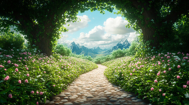 Enchanted Landscape of Jack and the Beanstalk with Giant Beanstalk and Lush Greenery Under Sky