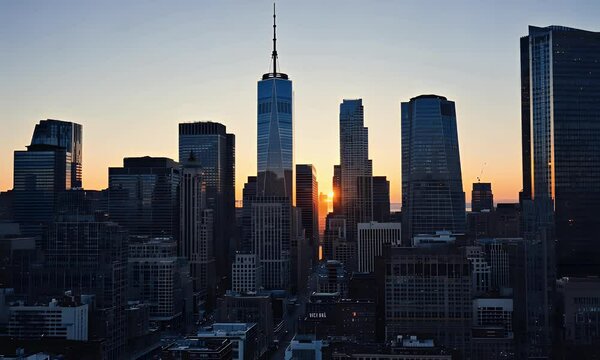 NYC Skyline Sunrise Cityscape - Urban view of a morning city. Possible Use Stock photo