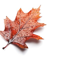 Fototapeta premium Fall leaf close-up with raindrops nature scene macro photography isolated background serenity concept