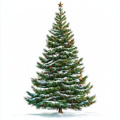 Fototapeta premium Festive Christmas Tree with Snow and Ornaments for Holiday Celebrations and Seasonal Decor