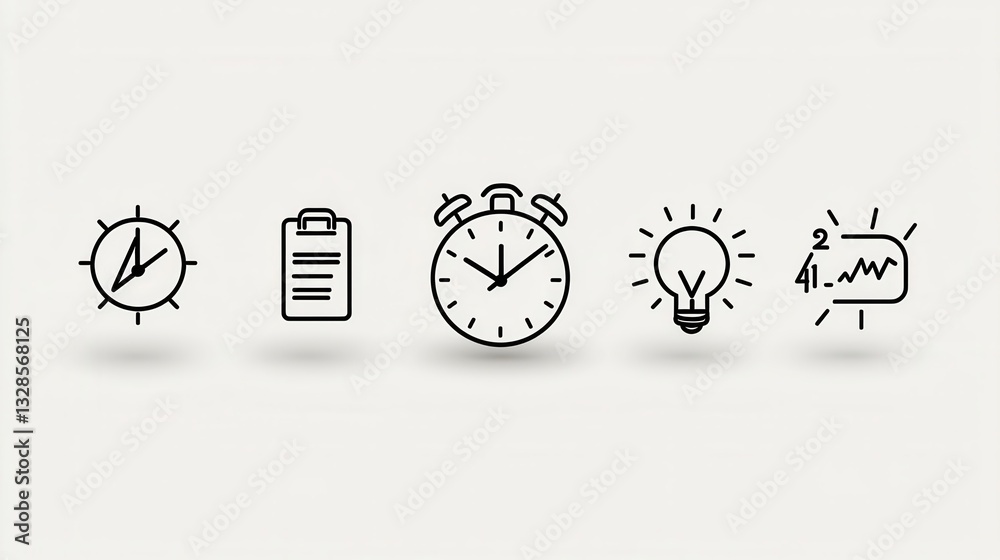 Poster this image displays a collection of 15 outline icons representing various deadline and time manageme