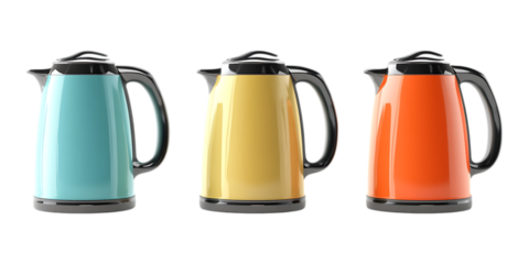 Pack Electric Kettle Set in Different Poses Against Transparent Background for Kitchen Appliance Marketing, Product Showcase, or Homeware Branding