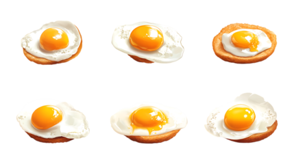 Pack Fried Egg Set in Different Poses Against Transparent Background for Breakfast Menus, Culinary Design, or Food Illustrations