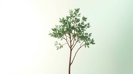 Realistic Tree Illustration with Green Leaves on Minimalist Background
