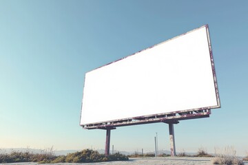 Obraz premium Large blank billboard mockup outdoors with a clear blue sky in the background, ideal for advertising purposes.
