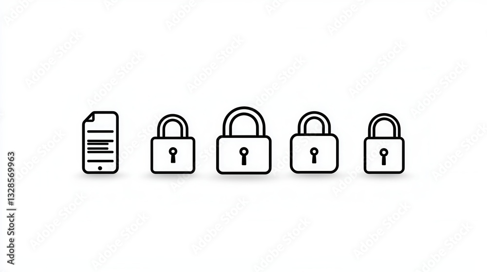 Poster a set of minimalist outline icons depicting various padlock designs representing security privacy an