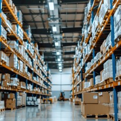 Warehouse interior, full of products on shelves