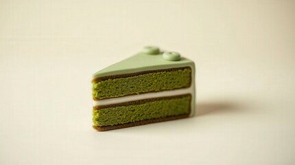 Green Matcha Cake Slice on Neutral Background for Dessert Lovers