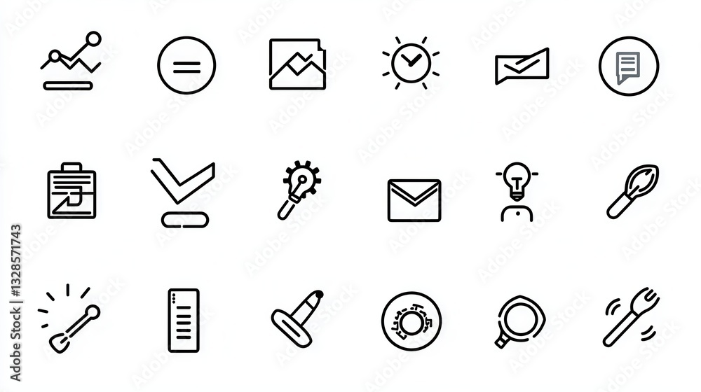 Poster a collection of 15 minimalist outline icons representing various stakeholder related concepts and el