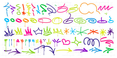 Colorful Trendy Dirty Doodle Urban Street Art Graffiti Tags And Symbols Vector Elements Set