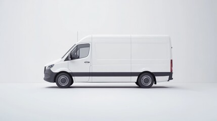 White delivery van side view on plain background.