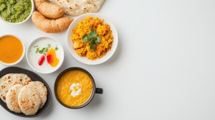 Diverse indian breakfast items including poha, upma, idli, vada, and more arranged beautifully on a platter