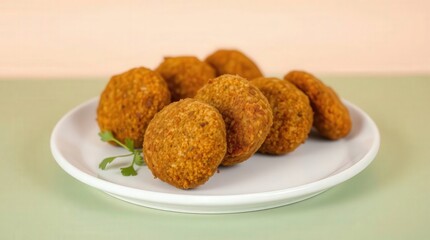 Crispy Homemade Falafel Balls Served on White Plate with Greens