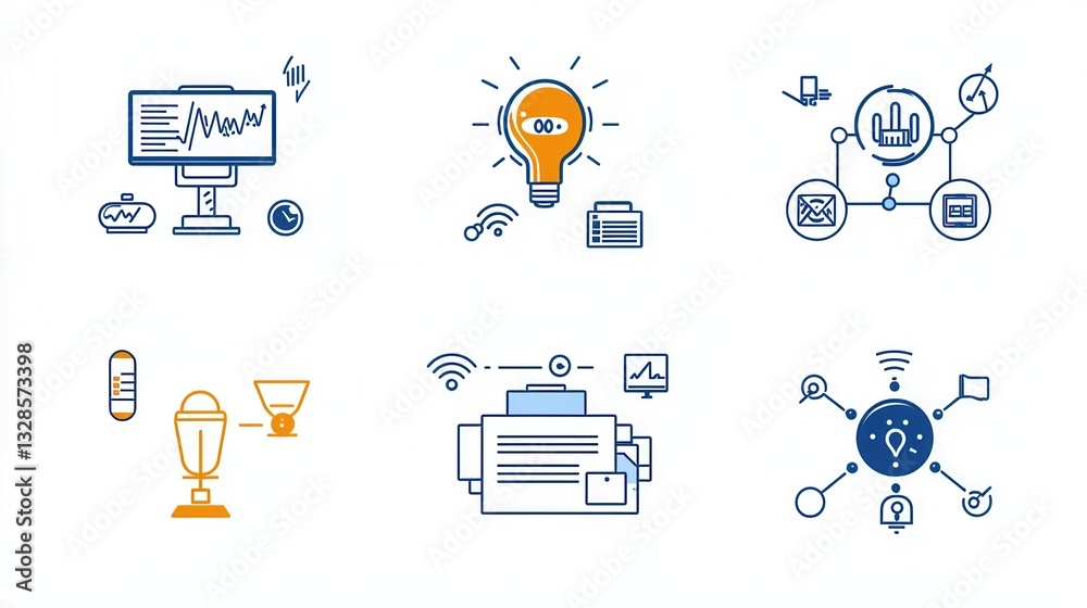 Poster a comprehensive set of icons representing various business automation tools digital technologies and