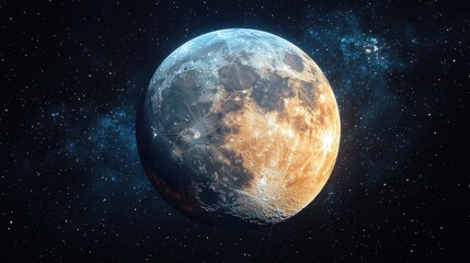 Obraz premium Luminous full moon with starry night sky and nebulae backdrop