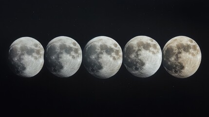 Five moon phases displayed against starry night sky