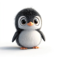 Fototapeta premium A fluffy animated penguin with large captivating and cute eyes