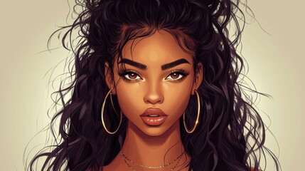 Young african female with curly hair and hoop earrings portrait