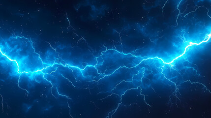 Blue Lightning Striking in Dark Sky