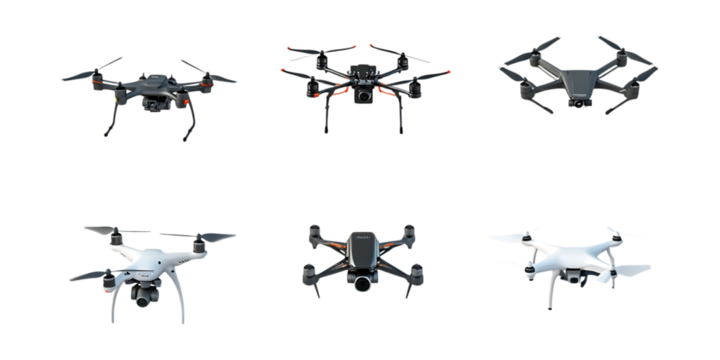 Pack Drone Set Against Transparent Background for Technology Branding, Aerial Photography Promotion, or Robotics Design
