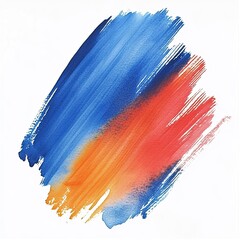 A watercolor splash of bright blue, red, and orange paint on a white background