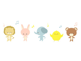 かわいい動物と音符のライン