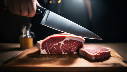 A picture of me cutting meat with a knife