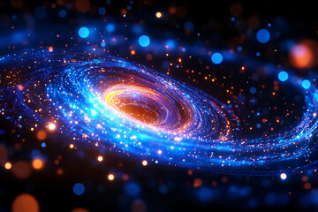 A mystical spiral of radiant cosmic dust glowing with a magical aura, symbolizing the opening of a cosmic passage or portal in the universe of the unknown
