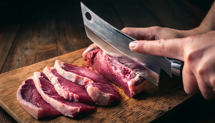 A picture of me cutting meat with a knife