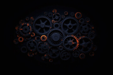 bunch of gears that are on a black background