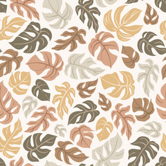 Tropical background. Seamless leaf pattern in muted, natural colors.